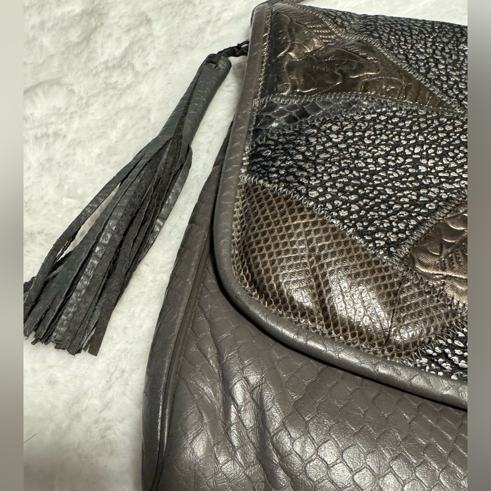 VTG Bags By Pinky Woven Patchwork Leather Shoulder Purse Metallic USA 80’s 90’s - Picture 14 of 16